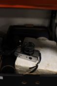 A TRAY OF ASSORTED CAMERAS. LENSES ETC TO INCLUDE YASHICA ETC
