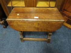 A SMALL OAK DROPLEAF TABLE TOGETHER WITH TWO WALL MIRRORS