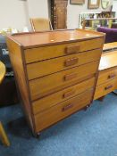 A MID CENTURY UNMARKED TEAK FIVE DRAWER CHEST W-81 CM