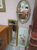 A RECTANGULAR AND AN OVAL MIRROR TOGETHER A FLORAL PRINT (3)