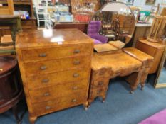 AN ART DECO WALNUT DRESSING TABLE AND A TALL BOY (2)