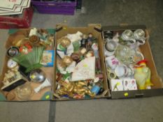 THREE TRAYS OF ASSORTED CERAMICS AND GLASS TO INCLUDE TANKARDS ETC