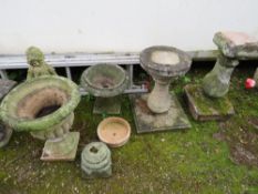 A COLLECTION OF GARDEN URNS, GIRL STATUE ETC (6)