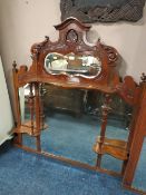 AN EDWARDIAN OVERMANTLE MIRROR WITH CARVED DECORATION H-135 W-134 CM