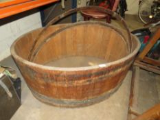 A VINTAGE LARGE BANDED HALF BARREL COOLER ? W-120 CM