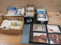 A SELECTION OF VINTAGE POSTCARDS ETC CONTAINED IN THREE BOXES TOGETHER WITH A COLLECTION OF