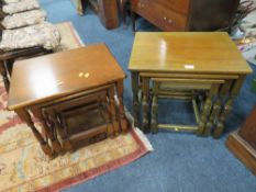 TWO SETS OF OAK NEST OF TABLES