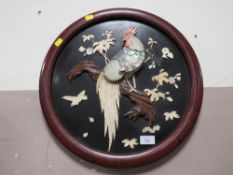 AN ORIENTAL STYLE LACQUERED MOTHER OF PEARL WALL HANGING DIA. 45 CM