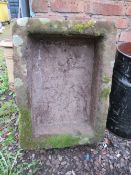 A LARGE RECTANGULAR SANDSTONE TROUGH W - 83 X 55 CM