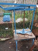 A LARGE VINTAGE BLUE CHEESE PRESS