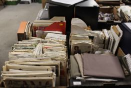 TWO TRAYS OF VINTAGE SEWING PATTERNS, FABRIC ETC TO INC VOGUE PATTERNS