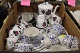 A TRAY OF TEAWARE TO INCLUDE ROYAL ALBERT 'MASQUERADE'