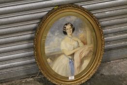 AN OVAL GILT FRAMED AND GLAZED WATERCOLOUR PORTRAIT OF A LADY