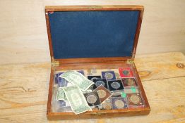 A COLLECTION OF ASSORTED VINTAGE COINS TO INCLUDE SILVER AND AMERICAN EXAMPLES ETC