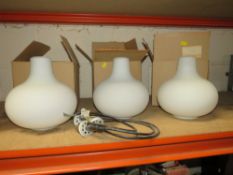 THREE WHITE FROSTED GLASS LIGHT FITTINGS