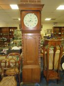 AN ANTIQUE CASED EIGHT DAY LONGCASE CLOCK - H 203 CM, TWIN WEIGHTS & PENDULUM