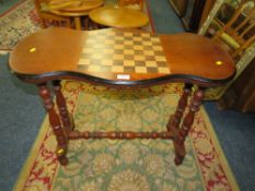 AN ANTIQUE MAHOGANY CHEQUERBOARD GAMES TABLE - L 84 CM