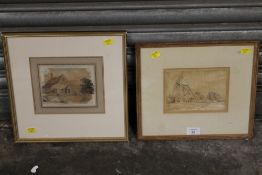 A FRAMED AND GLAZED JAMES DUFFIELD HARDING PENCIL DRAWING OF A RURAL LANDSCAPE TOGETHER WITH A