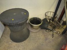 A COOLER BOX / TABLE. GARDEN PLANTERS ETC