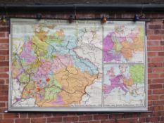 A LARGE ROLLABLE WALL MAP BY GEORGE WESTERMANN SHOWING THE TERRITORIES OF GERMANY BETWEEN 1789 -