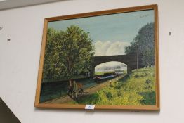 A FRAMED OIL ON BOARD OF A HORSE TOWING A NARROW BOAT BY DAVID NORMAN SIGNED UPPER RIGHT