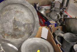 THREE SMALL TRAYS OF PEWTER .ETC.