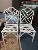 A PAIR OF VINTAGE WHITE PAINTED FAUX BAMBOO CHAIRS