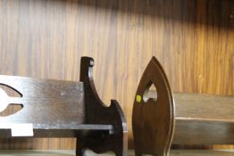 TWO WOODEN BOOK SHELVES - ONE IN THE FORM OF A BENCH