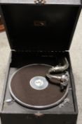 A HMV PORTABLE GRAMOPHONE - UNCHECKED