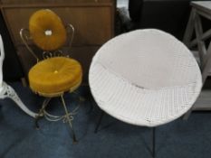 A VINTAGE 1950S STYLE BOUDOIR CHAIR TOGETHER WITH A MID CENTURY BUCKET CHAIR (2)