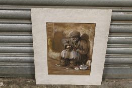 GEORGES L TOURNON PARIS 1925 A STREET SCENE OF AN OLD MAN MENDING POTS SIGNED AND DATED TOP RIGHT