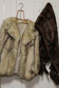 A VINTAGE FOX FUR JACKET TOGETHER WITH A VINTAGE STOLE