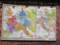 A LARGE ROLLABLE WALL MAP BY GEORGE WESTERMANN SHOWING EUROPE IN THE TIME OF OTTONES AND SALIANS