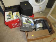 VARIOUS HIFI SPEAKERS, DOG LEASHES AND RADIOS ETC