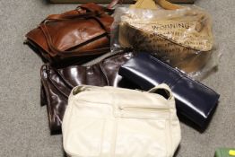 A SELECTION OF LEATHER HANDBAGS ETC