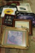 ASSORTED SUNDRIES TO INCLUDE METAL TRAYS , PICTURES ETC.