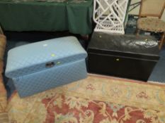 A VINTAGE DOMED TRUNK PLUS A BLANKET BOX (2)