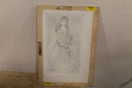 A SMALL PENCIL STUDY OF A WOMAN IN AN ELEGANT DRESS SIGNED LOWER RIGHT JOHN