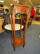 AN INLAID CONTINENTAL STYLE JARDINIERE STAND WITH GILT METAL MOUNTS - H 123 CM