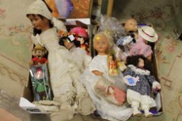 TWO TRAYS OF VINTAGE DOLLS