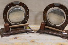 TWO VINTAGE TABLE GONGS IN THE FORM OF HORSESHOES