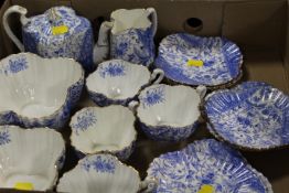 AN ANTIQUE BLUE AND GILT PART TEA SERVICE RD 92158 .