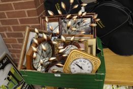 A TRAY OF PICTURES PRINTS AND MIRRORS ETC