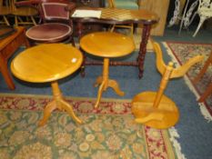THREE SMALL PINE PEDESTAL TABLES
