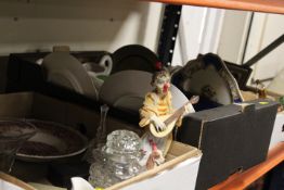 THREE TRAYS OF CERAMICS & GLASS ETC TO INCLUDE LIDDED GAME TUREEN, COLLECTORS PLATES ETC