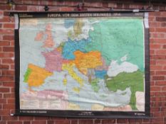 A LARGE ROLLABLE WALL MAP BY W. LEIRING 1961 SHOWING EUROPE BEFORE WW1, APPROX 196 X 150 CM