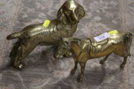 A BRASS MODEL OF A HORSE TOGETHER WITH A BRASS DOG