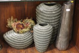 A SELECTION OF METAL AND POTTERY MODERN FLOOR VASES ETC