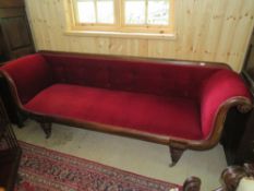 A LARGE 19TH CENTURY MAHOGANY FRAMED SETTEE, W 232 cm