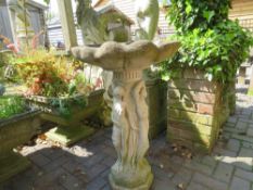 A 'THREE GRACES' STONE GARDEN BIRDBATH